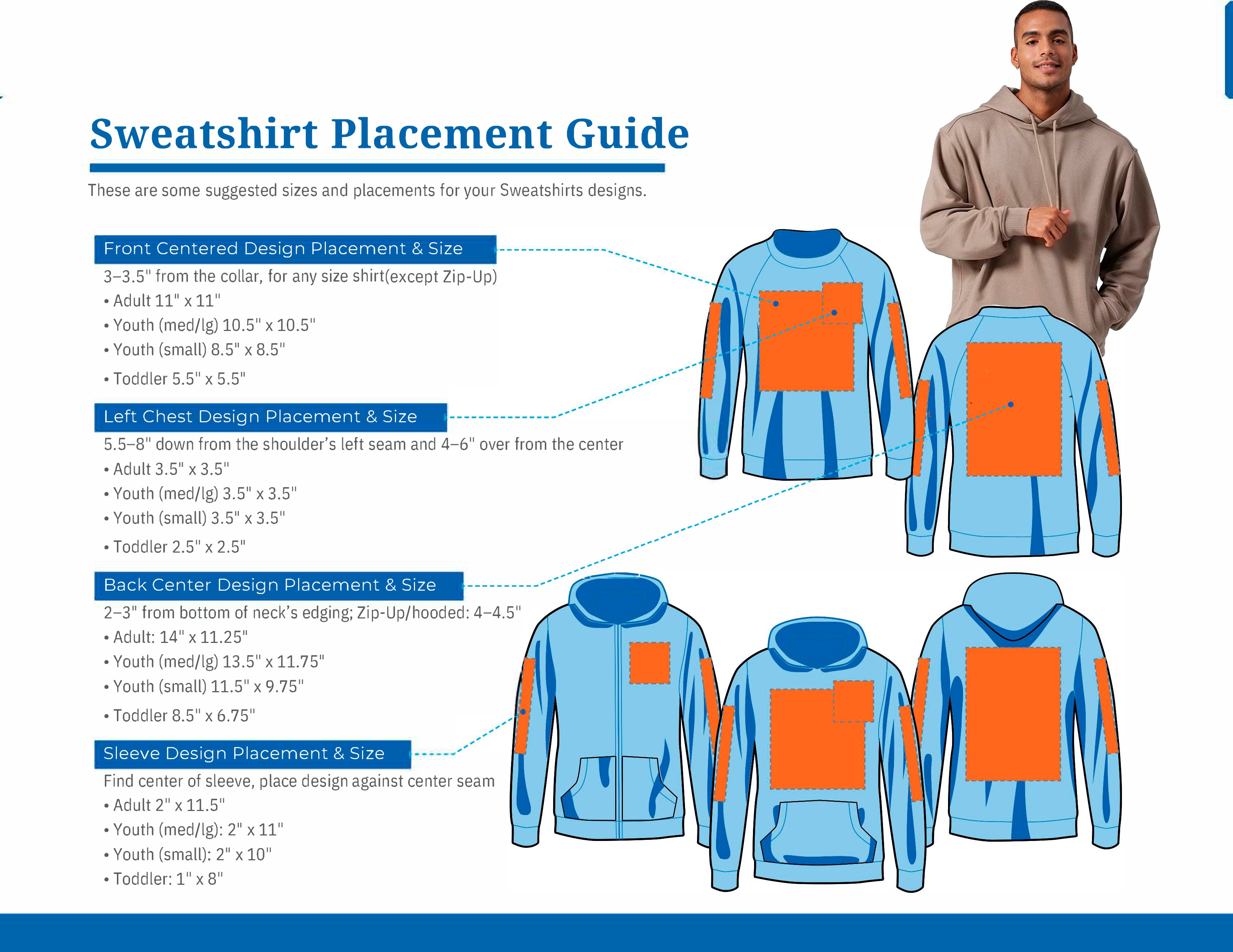 sweatshirt and hoodie DTF Placement guide, DTF Transfer T-shirt placement guide, Decal placement guide, t-shirt logo placement guide