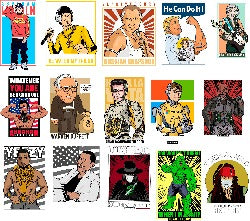 Dope Big Name Spoof designs, Obam, Bruce Lee, Warren Buffet, Trump, Abraham Lilcom