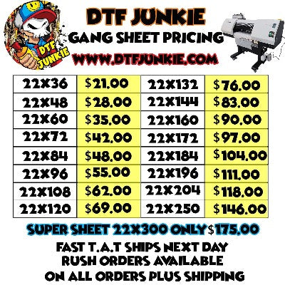 DTF Junkie, Tampa DTF Printing, Florida DTF Printing, Gang Sheet Builder , Wholesale and retail DTF ,gang sheets